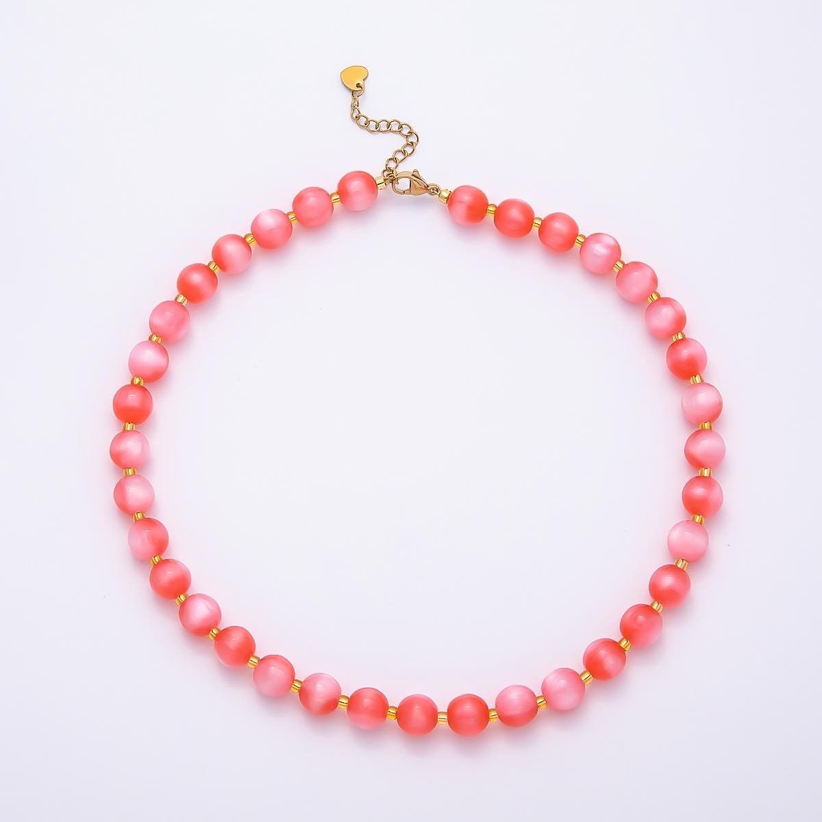 Stainless Steel 10mm Colorful Round Beaded Geometric Resin 16 Inch Necklace w. Extender Jewelry Accessory | WA-04523