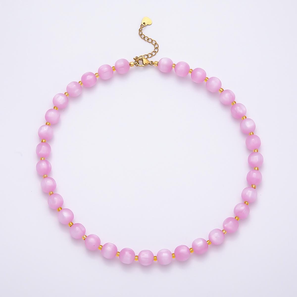 Stainless Steel 10mm Colorful Round Beaded Geometric Resin 16 Inch Necklace w. Extender Jewelry Accessory | WA-04523