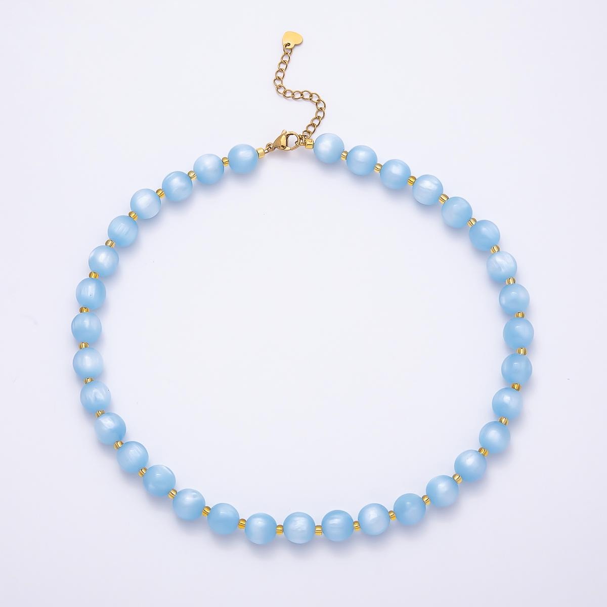 Stainless Steel 10mm Colorful Round Beaded Geometric Resin 16 Inch Necklace w. Extender Jewelry Accessory | WA-04523