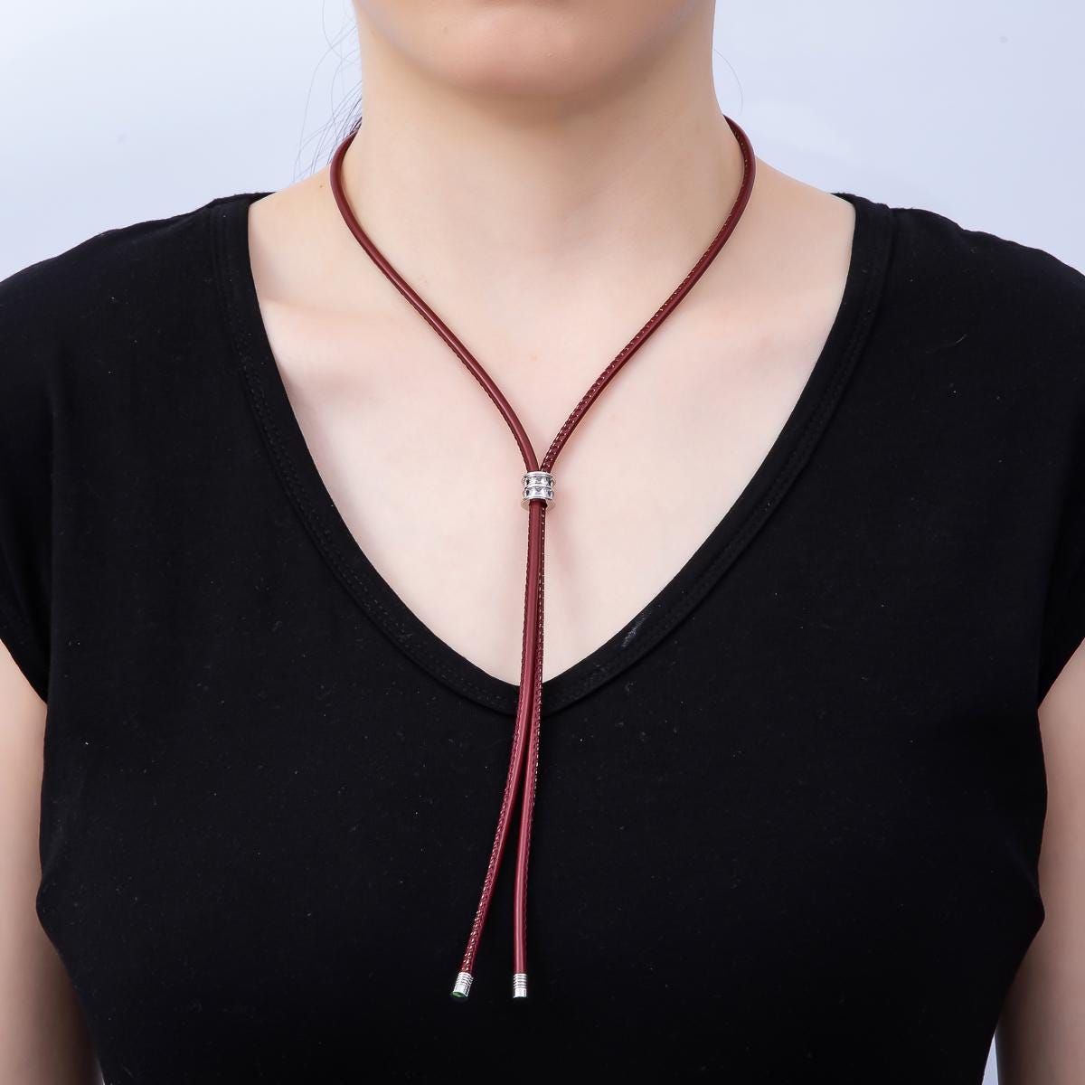 Dainty 5mm Leather Bolo Slide Adjustable 31 Inch Lariat Necklace Cord Choker Trendy Fashion Accessory | WA-04589
