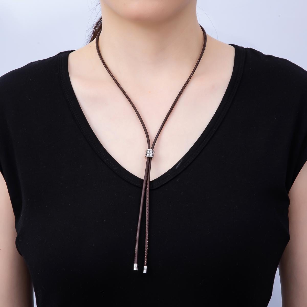 Dainty 5mm Leather Bolo Slide Adjustable 31 Inch Lariat Necklace Cord Choker Trendy Fashion Accessory | WA-04589