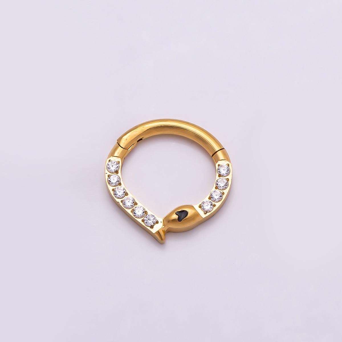 Stainless Steel 10mm Micro Paved CZ Snake Pull Gate Round Finding in Gold & Silver Serpent Charm Holder Jewelry Connector | Findings-00190