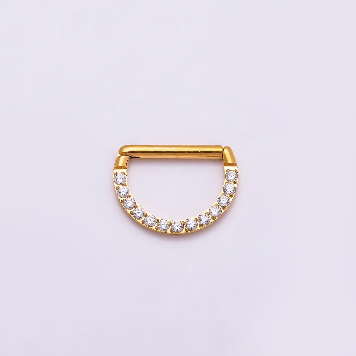 Stainless Steel 10mm D-Shaped Micro Paved CZ Pull Gate Finding in Gold & Silver D Ring Spring Gate Jewelry Connector | Findings-00192