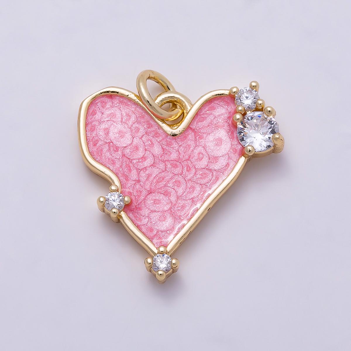16k Gold Filled 17mm Enamel Heart Charm with Cubic Zirconia Pastel Teal and Pink Love Pendants for Jewelry Making | CHARMS-00934