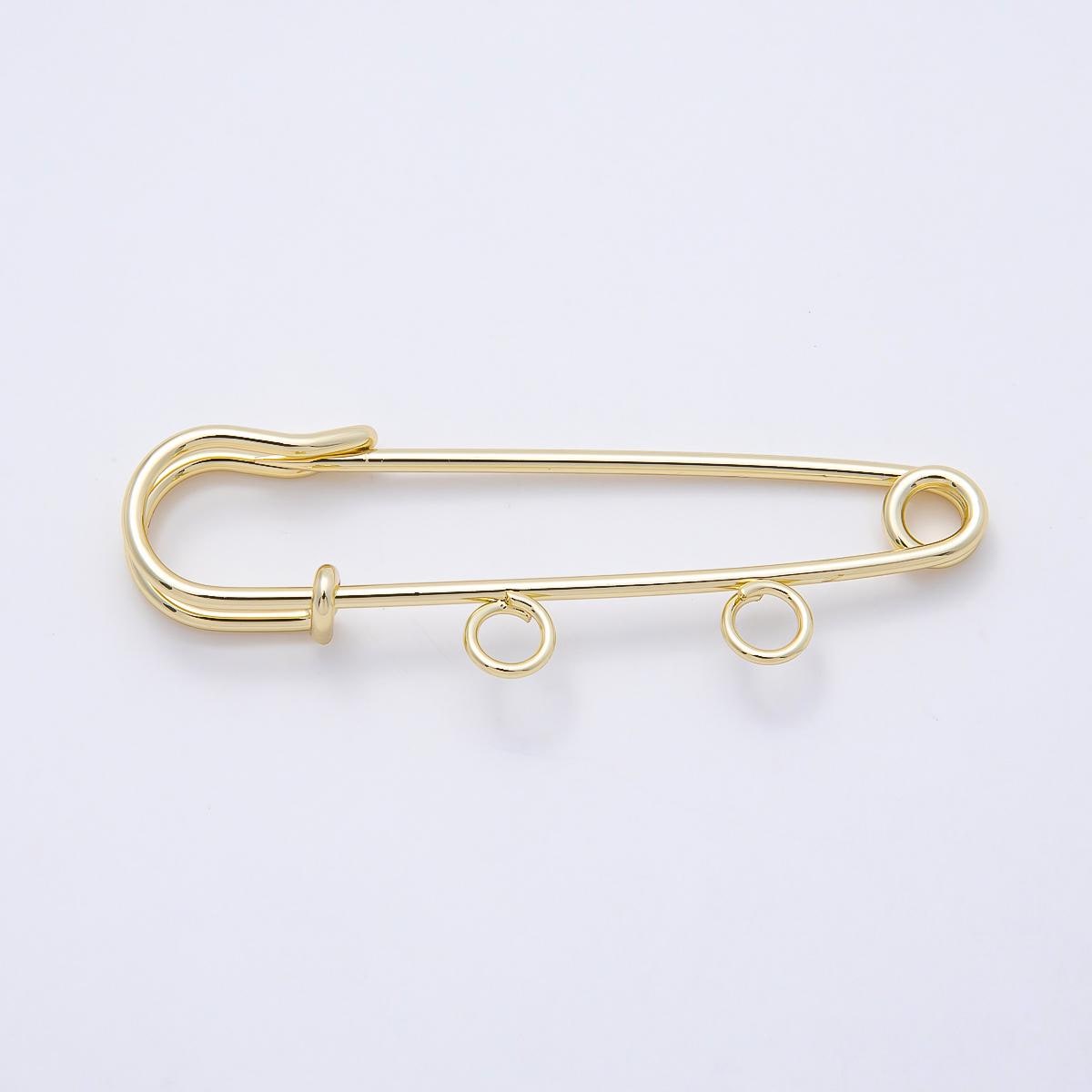 16K Gold Filled 50mm Double Loop Minimalist Safety Pin Findings Charm Holder Brooch DIY Supply for custom clip on | Findings-00171