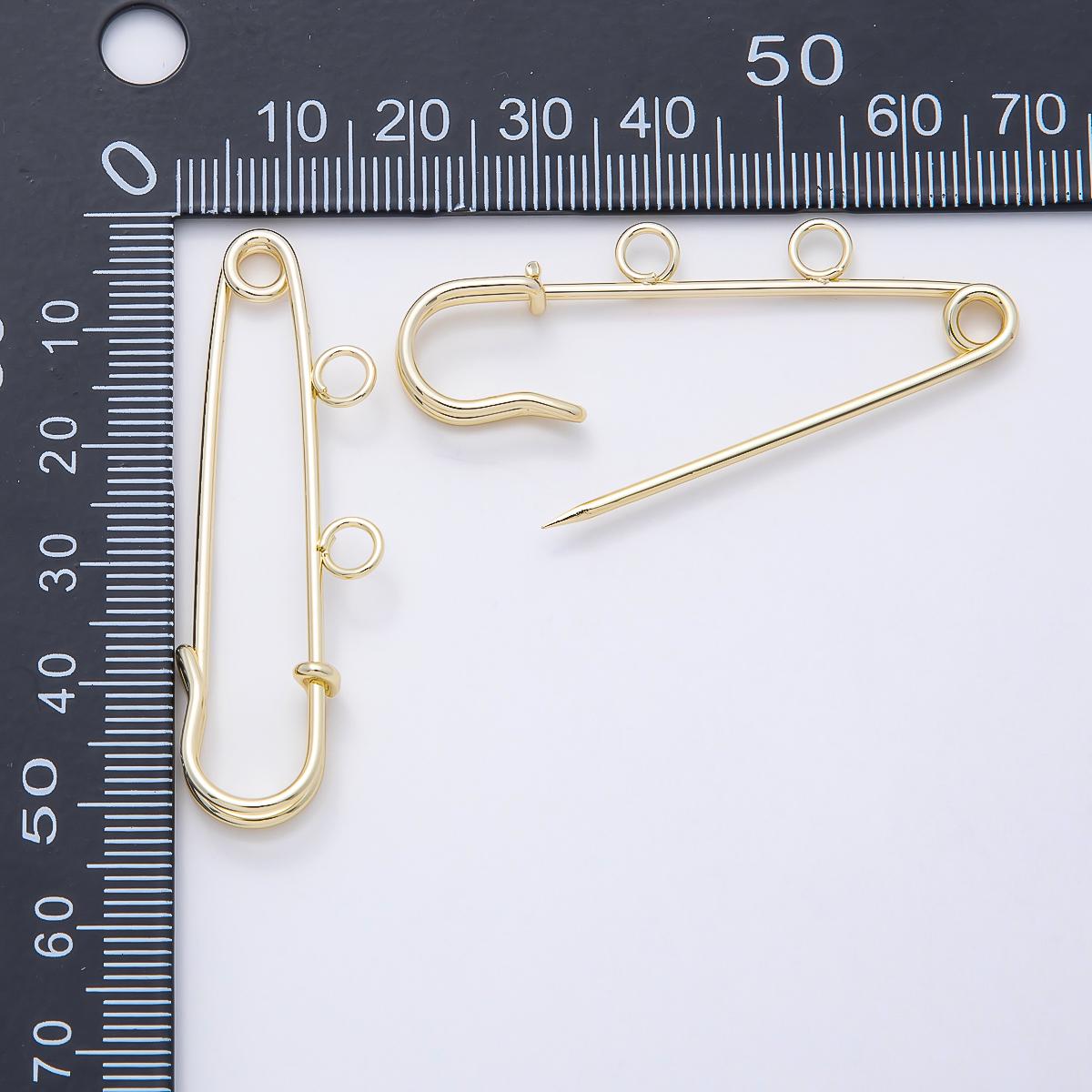 16K Gold Filled 50mm Double Loop Minimalist Safety Pin Findings Charm Holder Brooch DIY Supply for custom clip on | Findings-00171