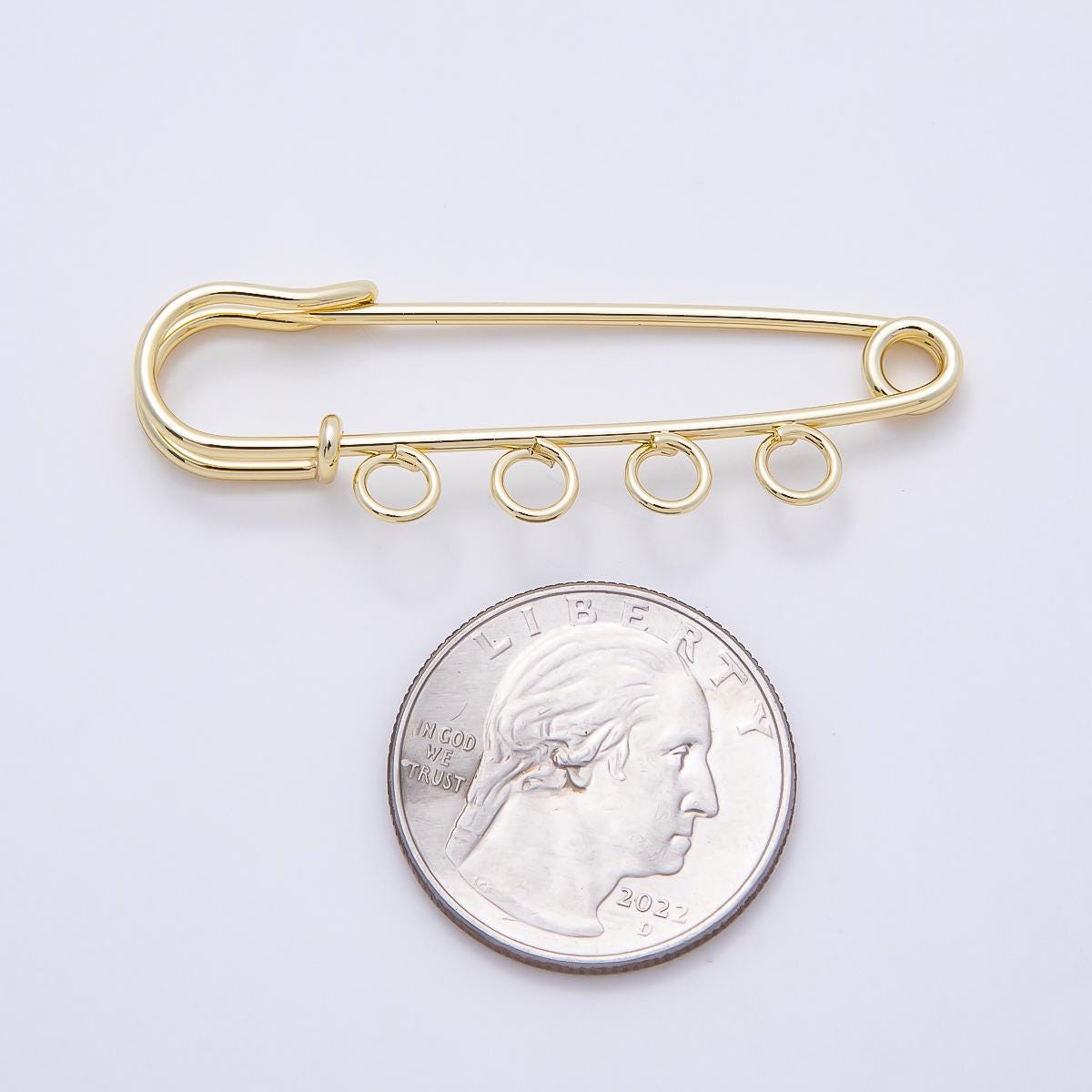 16K Gold Filled 50mm 4 Loop Minimalist Safety Pin Findings Charm Holder Brooch DIY Supply for custom clip on | Findings-00172