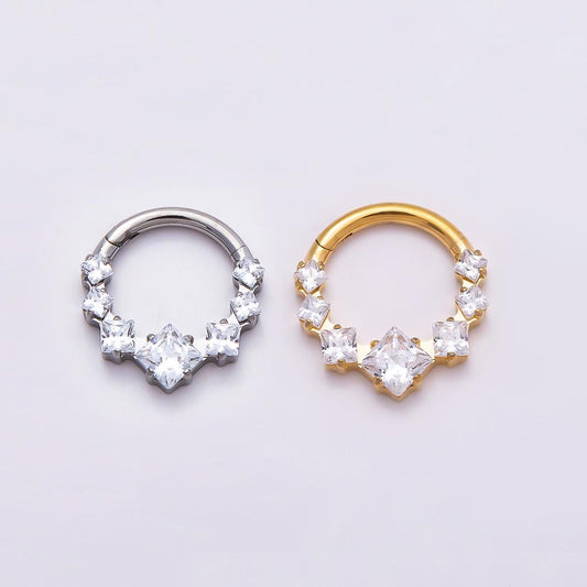 Stainless Steel 11mm Clear Square CZ Cluster Gradient Pull Gate Round Finding in Gold & Silver Spring Ring Clasp DIY Supply | Findings-00212