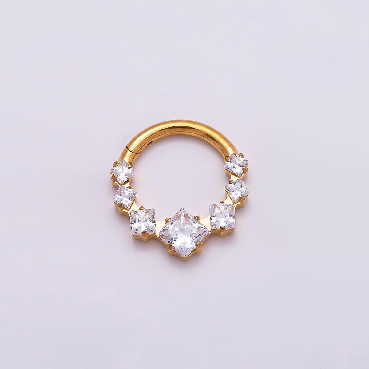 Stainless Steel 11mm Clear Square CZ Cluster Gradient Pull Gate Round Finding in Gold & Silver Spring Ring Clasp DIY Supply | Findings-00212