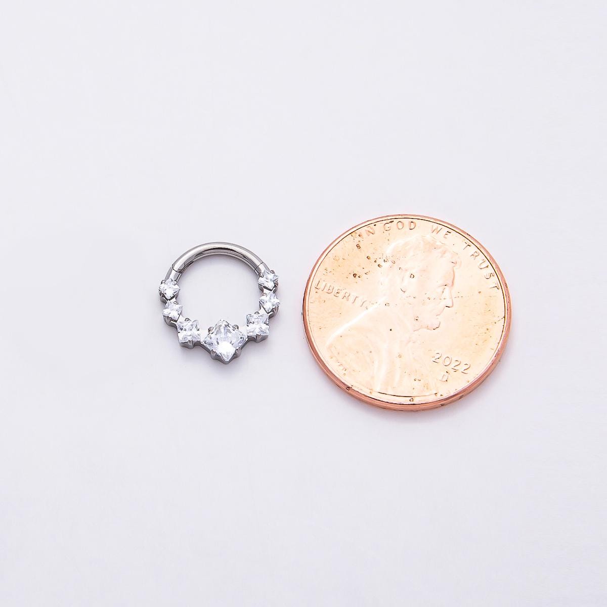 Stainless Steel 11mm Clear Square CZ Cluster Gradient Pull Gate Round Finding in Gold & Silver Spring Ring Clasp DIY Supply | Findings-00212