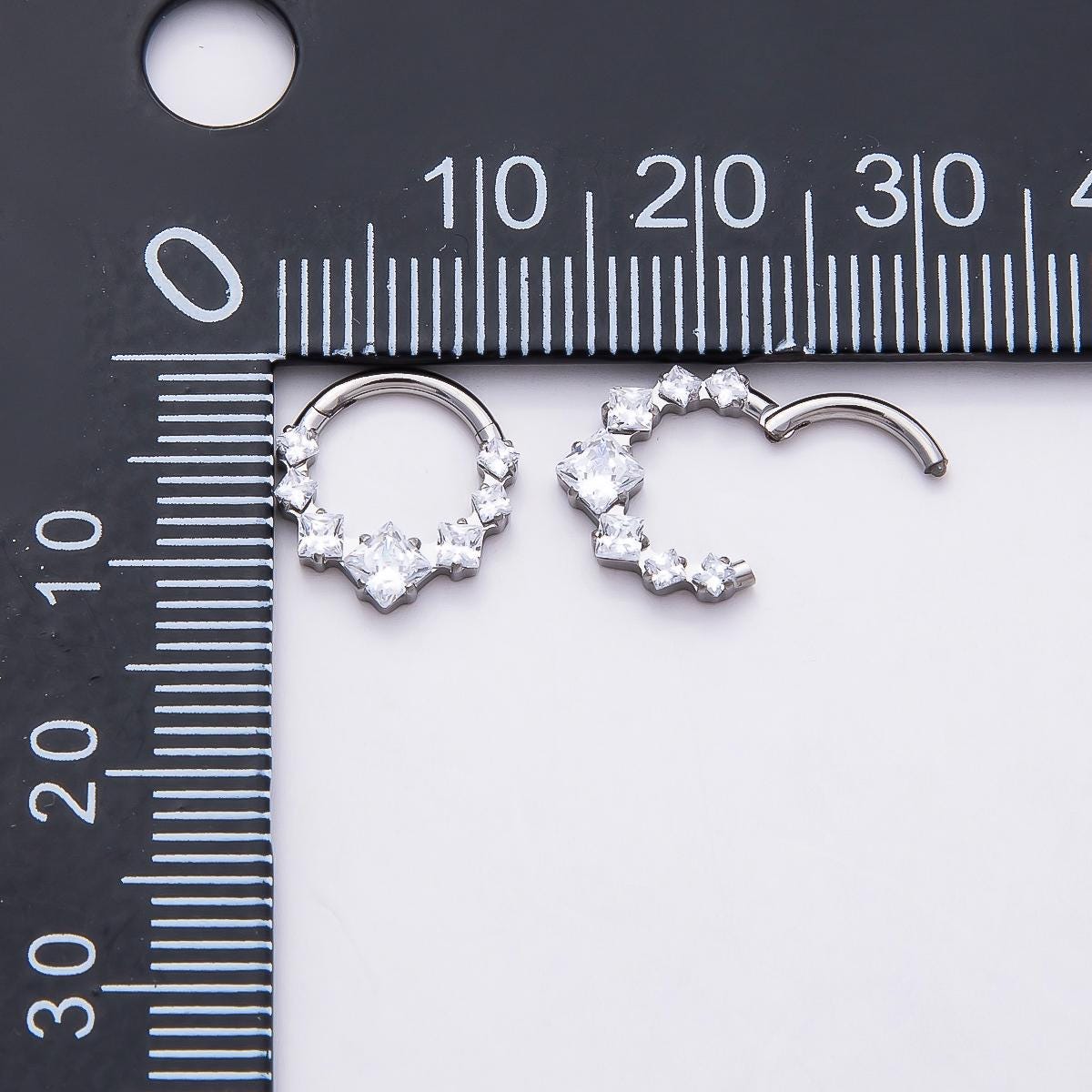 Stainless Steel 11mm Clear Square CZ Cluster Gradient Pull Gate Round Finding in Gold & Silver Spring Ring Clasp DIY Supply | Findings-00212