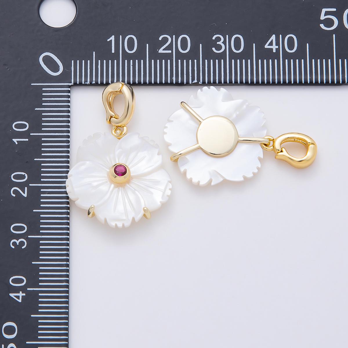 16K Gold Filled 20mm Mother of Pearl Blooming Flower Personal Birthstone Pendant Custom Birth Month Jewelry Charm DIY | Charms-00965