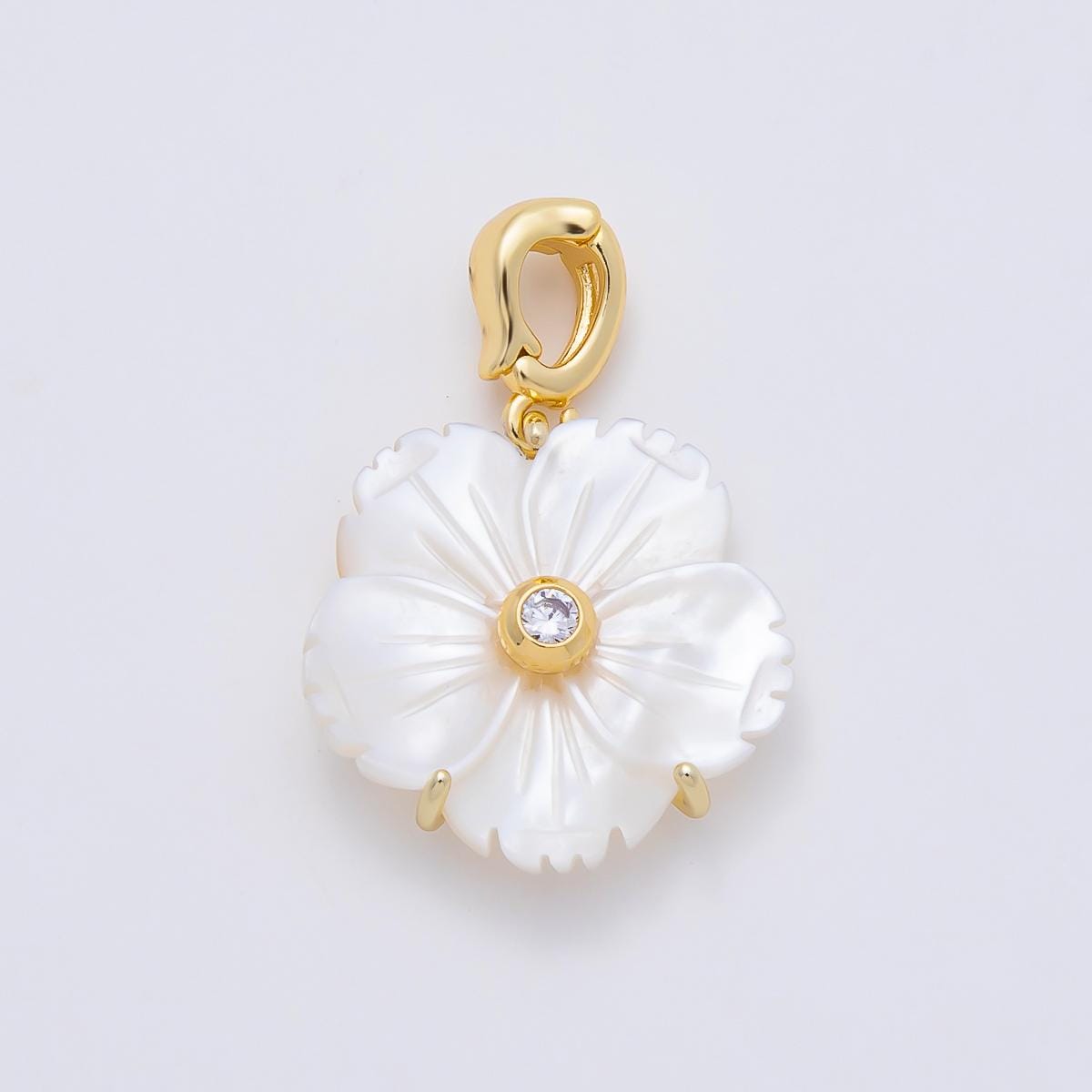 16K Gold Filled 20mm Mother of Pearl Blooming Flower Personal Birthstone Pendant Custom Birth Month Jewelry Charm DIY | Charms-00965