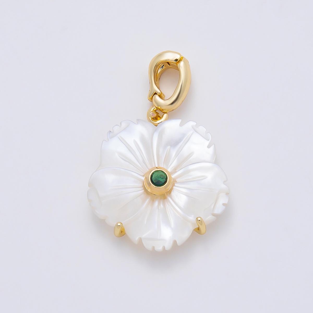 16K Gold Filled 20mm Mother of Pearl Blooming Flower Personal Birthstone Pendant Custom Birth Month Jewelry Charm DIY | Charms-00965