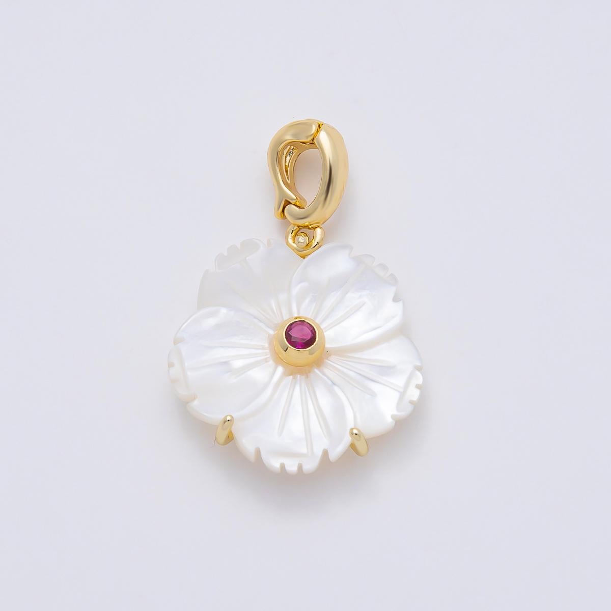 16K Gold Filled 20mm Mother of Pearl Blooming Flower Personal Birthstone Pendant Custom Birth Month Jewelry Charm DIY | Charms-00965