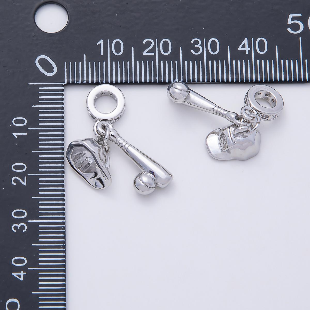 24K Gold Filled Baseball Bat Cap Micro Paved CZ Rondelle Drop Pendant in Gold & Silver DIY Jewelry Making Supply | W333 - Charms-00980