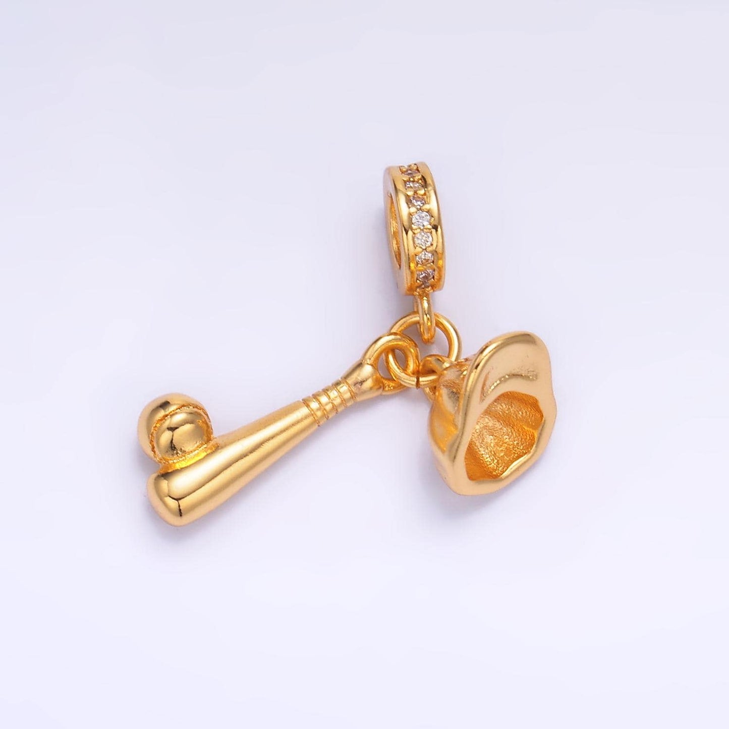 24K Gold Filled Baseball Bat Cap Micro Paved CZ Rondelle Drop Pendant in Gold & Silver DIY Jewelry Making Supply | W333 - Charms-00980