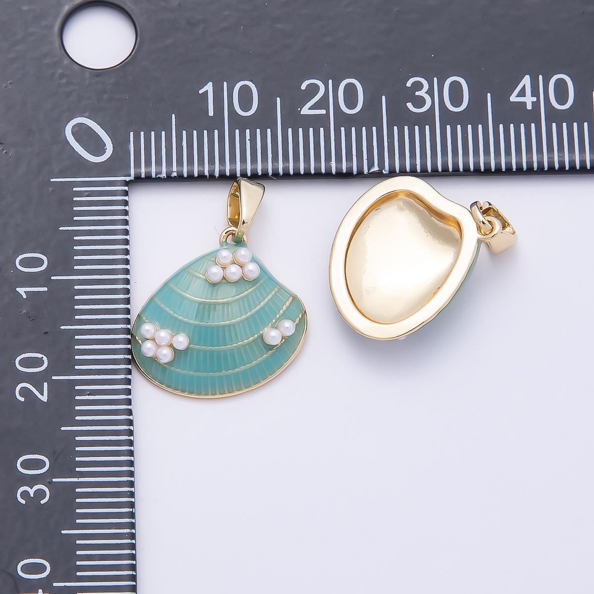 16K Gold Filled 16mm Shell Pearl Blue Enamel Clam Sea Shell Pendant Beach Jewelry DIY for Necklace and Bracelet Making | Charms-00949