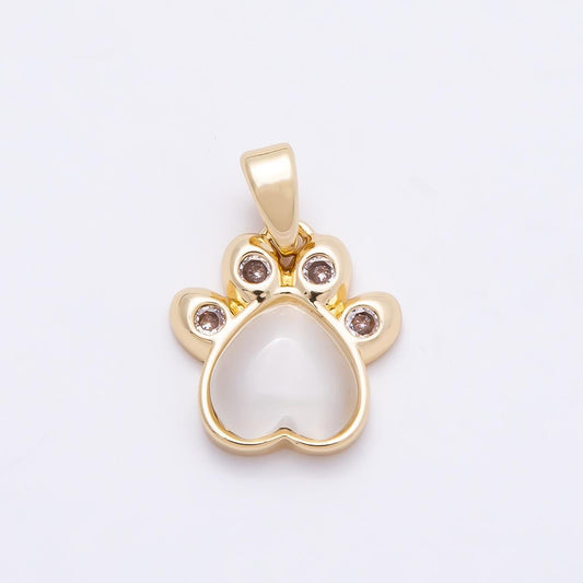 16K Gold Filled 13mm CZ Cats Eye Love Heart Paw Animal Pendant DIY Jewelry Making Supply for custom Necklace and Bracelet | Charms-00950