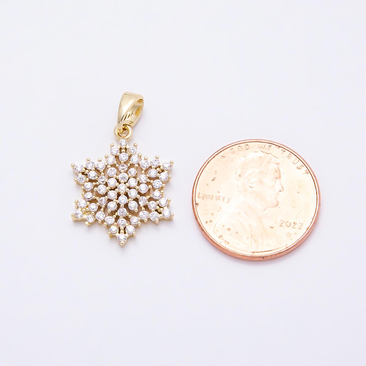 16K Gold Filled 19mm Clear CZ Winter Snowflake Pendant in Gold & Silver Holiday Jewelry Making Findings Christmas Gift Her | Charms-00954