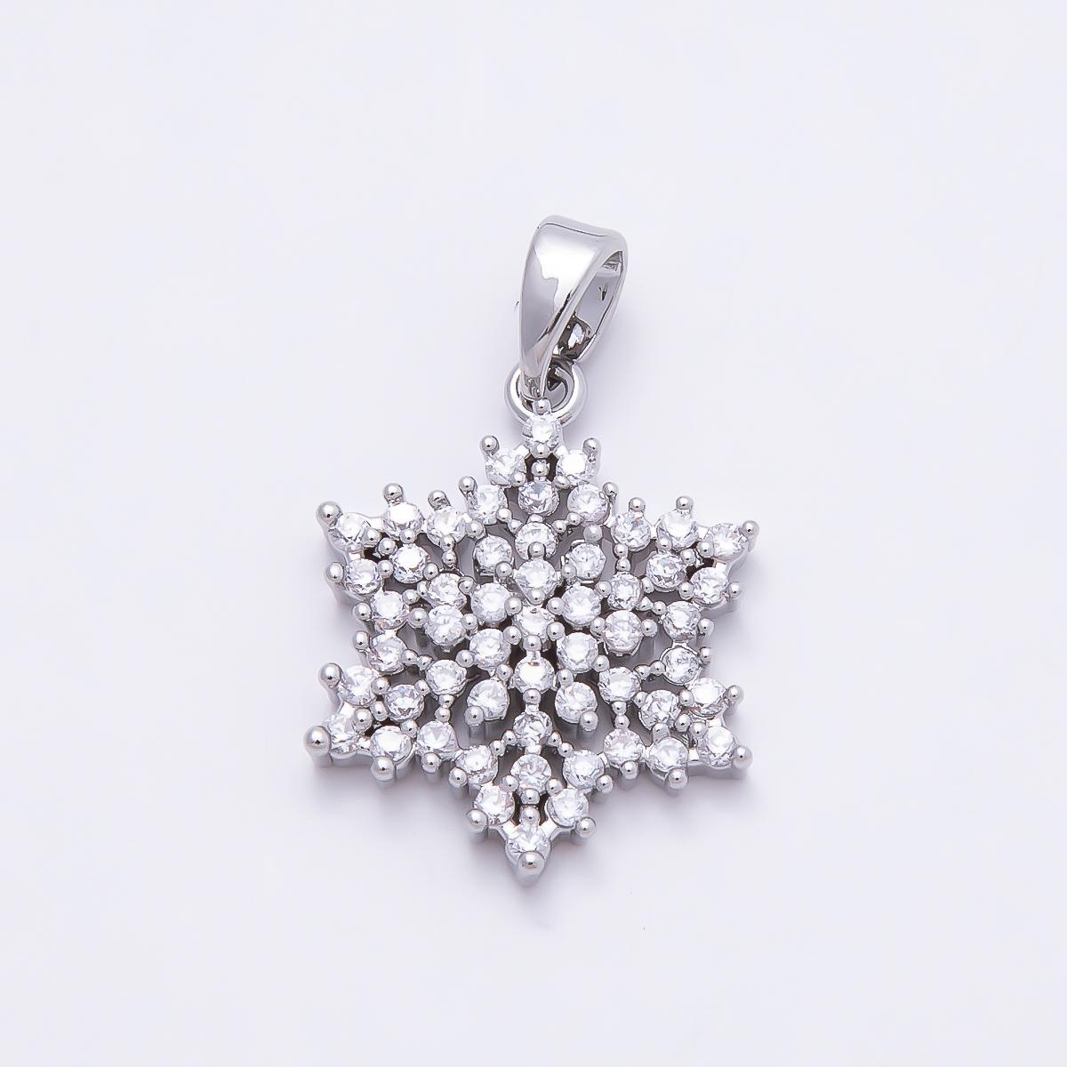 16K Gold Filled 19mm Clear CZ Winter Snowflake Pendant in Gold & Silver Holiday Jewelry Making Findings Christmas Gift Her | Charms-00954