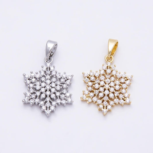 16K Gold Filled 19mm Clear CZ Winter Snowflake Pendant in Gold & Silver Holiday Jewelry Making Findings Christmas Gift Her | Charms-00954