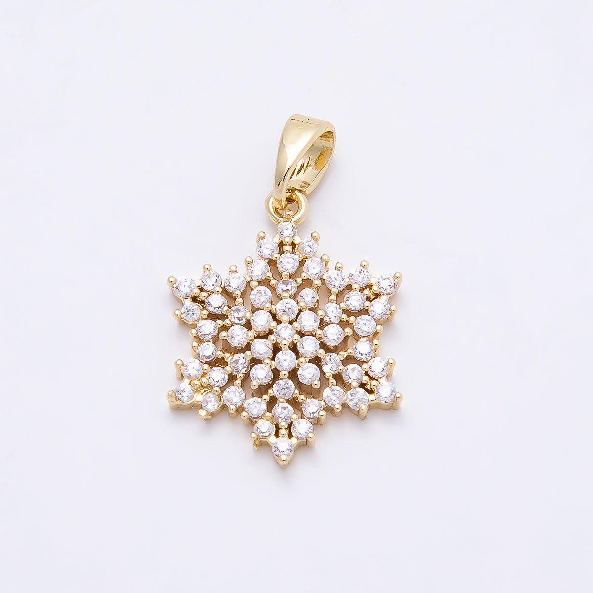 16K Gold Filled 19mm Clear CZ Winter Snowflake Pendant in Gold & Silver Holiday Jewelry Making Findings Christmas Gift Her | Charms-00954