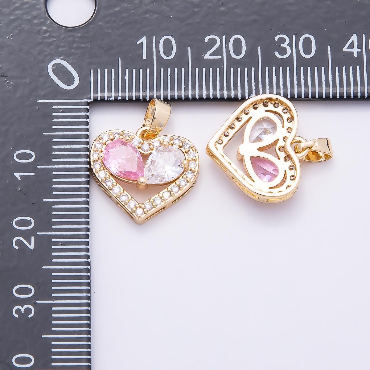 16K Gold Filled 15mm Pink Clear Micro Paved CZ Teardrop Open Heart Pendant Romantic Gift for Her DIY Anniversary Jewelry | Charms-01043