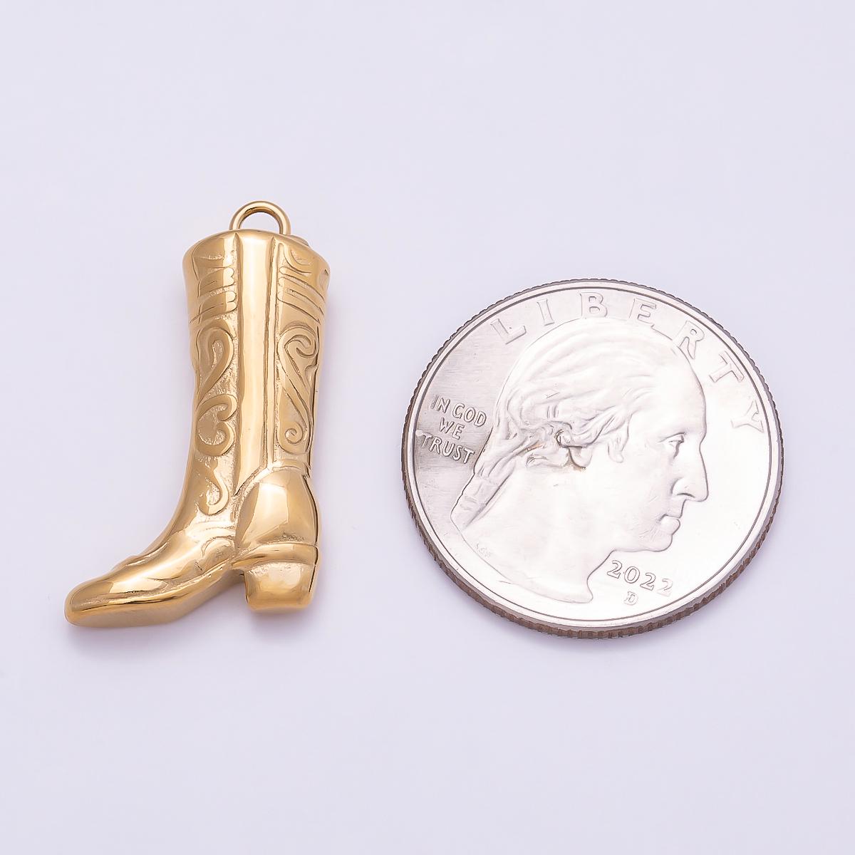 PVD Gold Stainless Steel 27mm Minimalist Cowboy Boots Charm Western Shoe Pendant Jewelry Making Finding Festival Accessory | Charms-01019