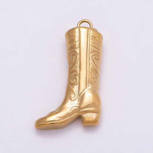 PVD Gold Stainless Steel 27mm Minimalist Cowboy Boots Charm Western Shoe Pendant Jewelry Making Finding Festival Accessory | Charms-01019