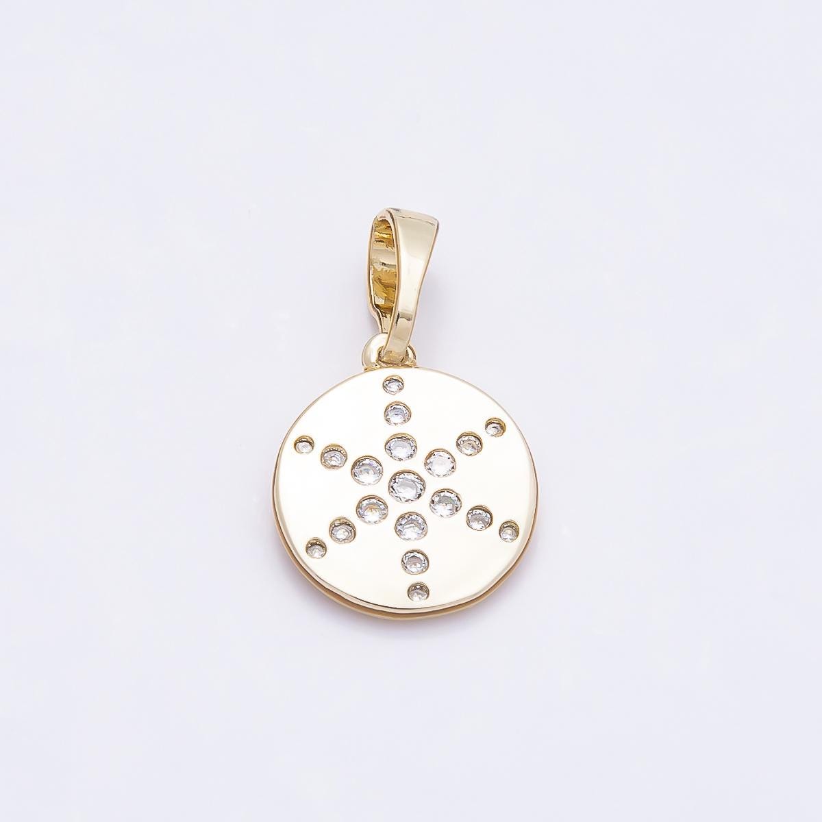 16K Gold Filled 13mm Clear CZ Dotted Celestial North Star Round Charm Compass Starlight Jewelry Making Findings DIY | Charms-00936