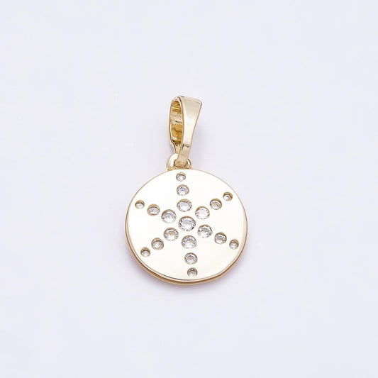 16K Gold Filled 13mm Clear CZ Dotted Celestial North Star Round Charm Compass Starlight Jewelry Making Findings DIY | Charms-00936