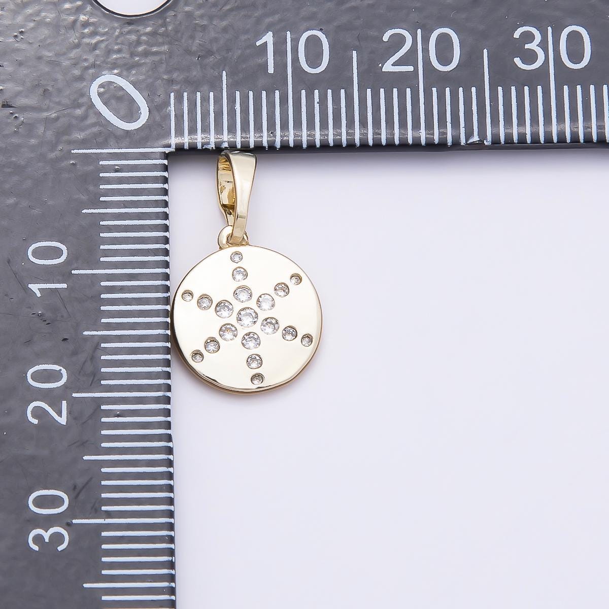 16K Gold Filled 13mm Clear CZ Dotted Celestial North Star Round Charm Compass Starlight Jewelry Making Findings DIY | Charms-00936