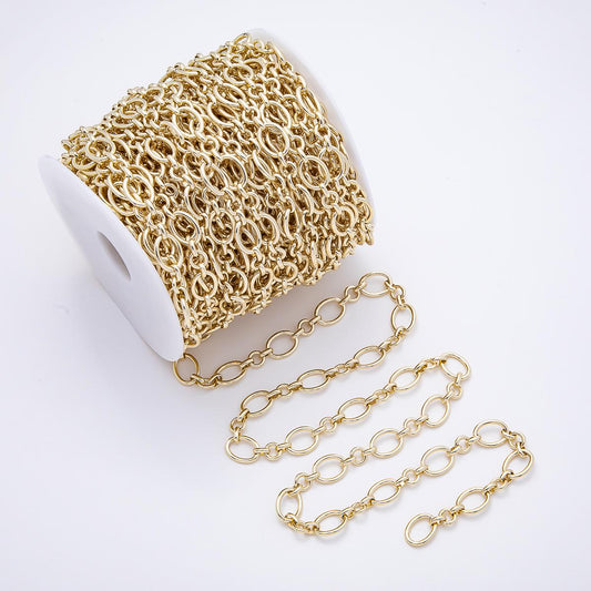 16K Gold Filled 10mm Minimalist Cable Unfinished Chain by Yard Wholesale Bulk for custom Necklace Bracelet | Roll-01879