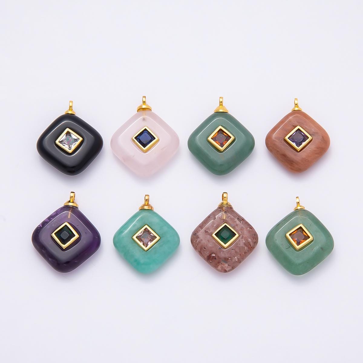 16K Gold Filled 20mm Multicolor CZ Embedded Gemstone Rhombus Pendant Inlaid Crystal Jewelry Making Supply DIY Necklace | Charms-01001