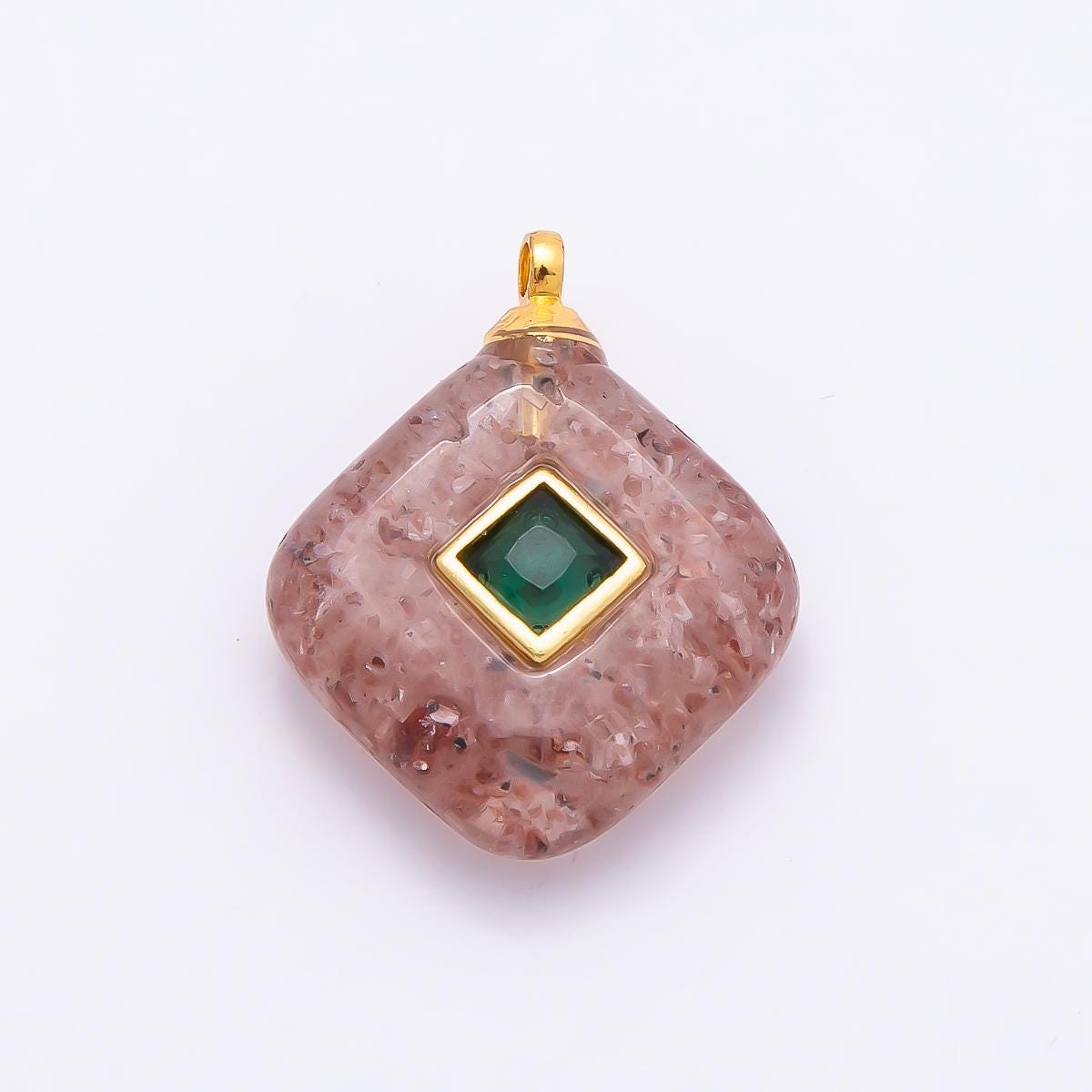 16K Gold Filled 20mm Multicolor CZ Embedded Gemstone Rhombus Pendant Inlaid Crystal Jewelry Making Supply DIY Necklace | Charms-01001