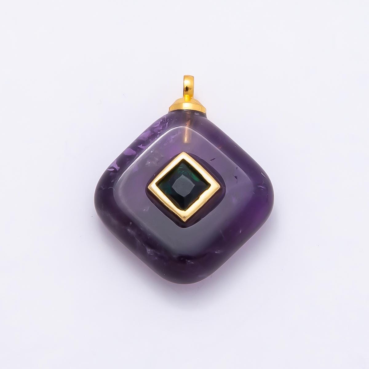 16K Gold Filled 20mm Multicolor CZ Embedded Gemstone Rhombus Pendant Inlaid Crystal Jewelry Making Supply DIY Necklace | Charms-01001