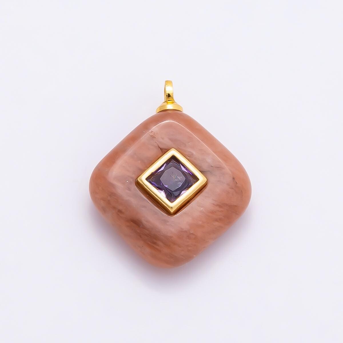 16K Gold Filled 20mm Multicolor CZ Embedded Gemstone Rhombus Pendant Inlaid Crystal Jewelry Making Supply DIY Necklace | Charms-01001