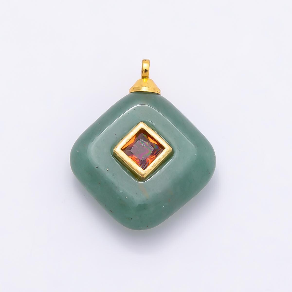 16K Gold Filled 20mm Multicolor CZ Embedded Gemstone Rhombus Pendant Inlaid Crystal Jewelry Making Supply DIY Necklace | Charms-01001