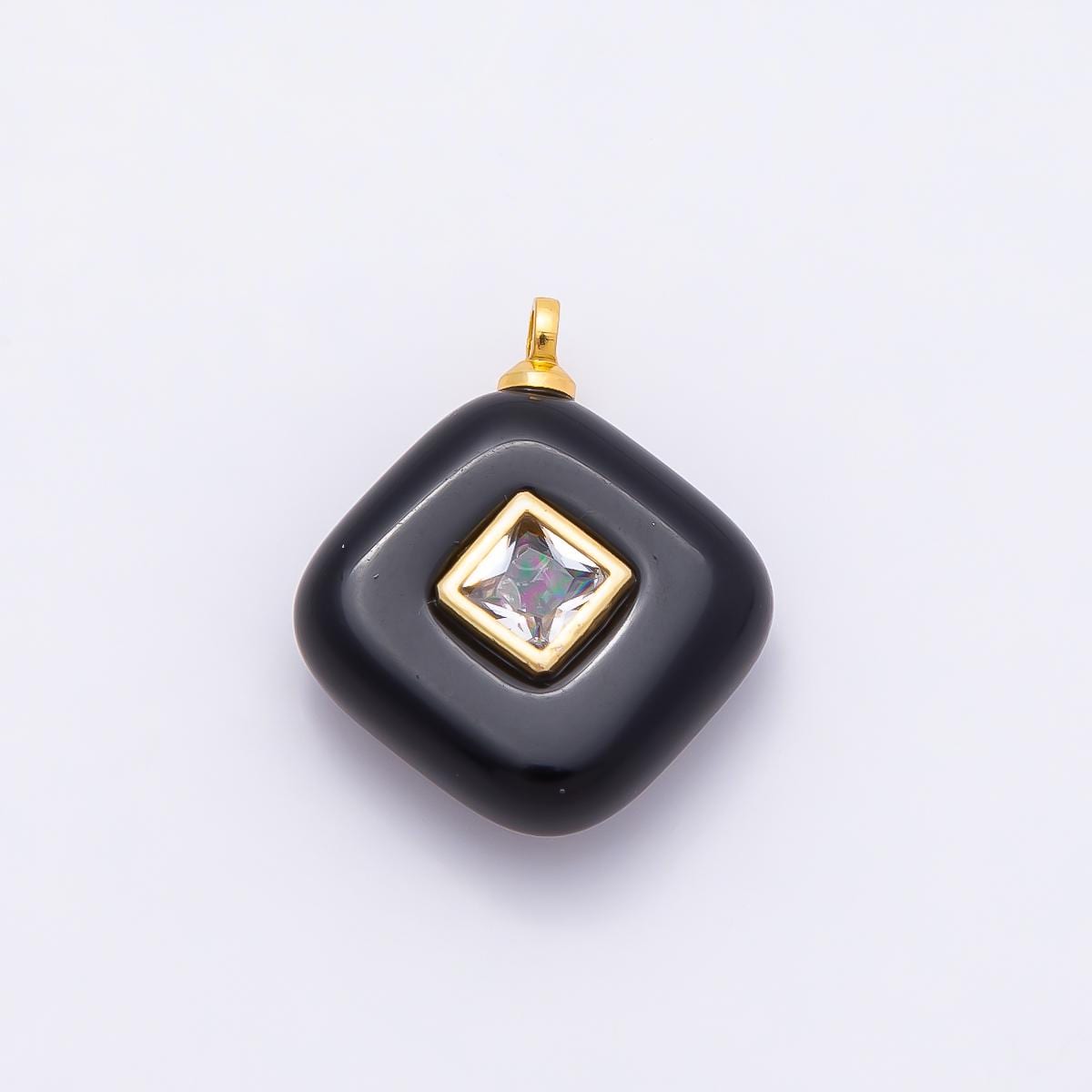 16K Gold Filled 20mm Multicolor CZ Embedded Gemstone Rhombus Pendant Inlaid Crystal Jewelry Making Supply DIY Necklace | Charms-01001