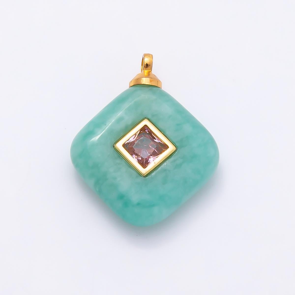 16K Gold Filled 20mm Multicolor CZ Embedded Gemstone Rhombus Pendant Inlaid Crystal Jewelry Making Supply DIY Necklace | Charms-01001