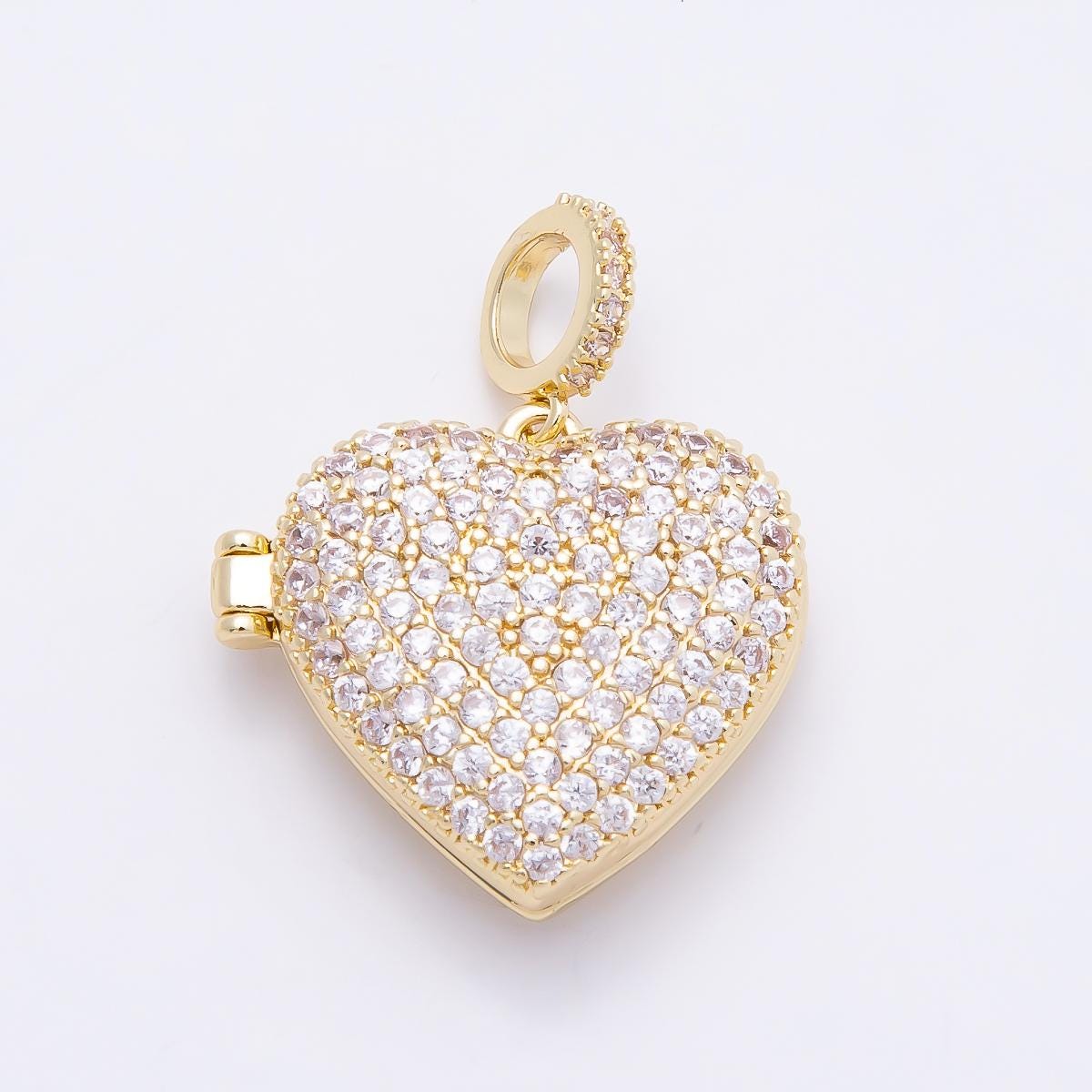16K Gold Filled 22mm Micro Paved CZ Love Heart Locket Pendant Opening Photo Keepsake DIY Jewelry Making Supply DIY | Charms-01033