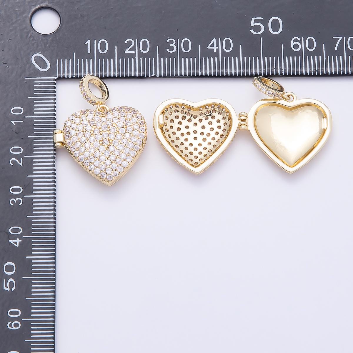 16K Gold Filled 22mm Micro Paved CZ Love Heart Locket Pendant Opening Photo Keepsake DIY Jewelry Making Supply DIY | Charms-01033