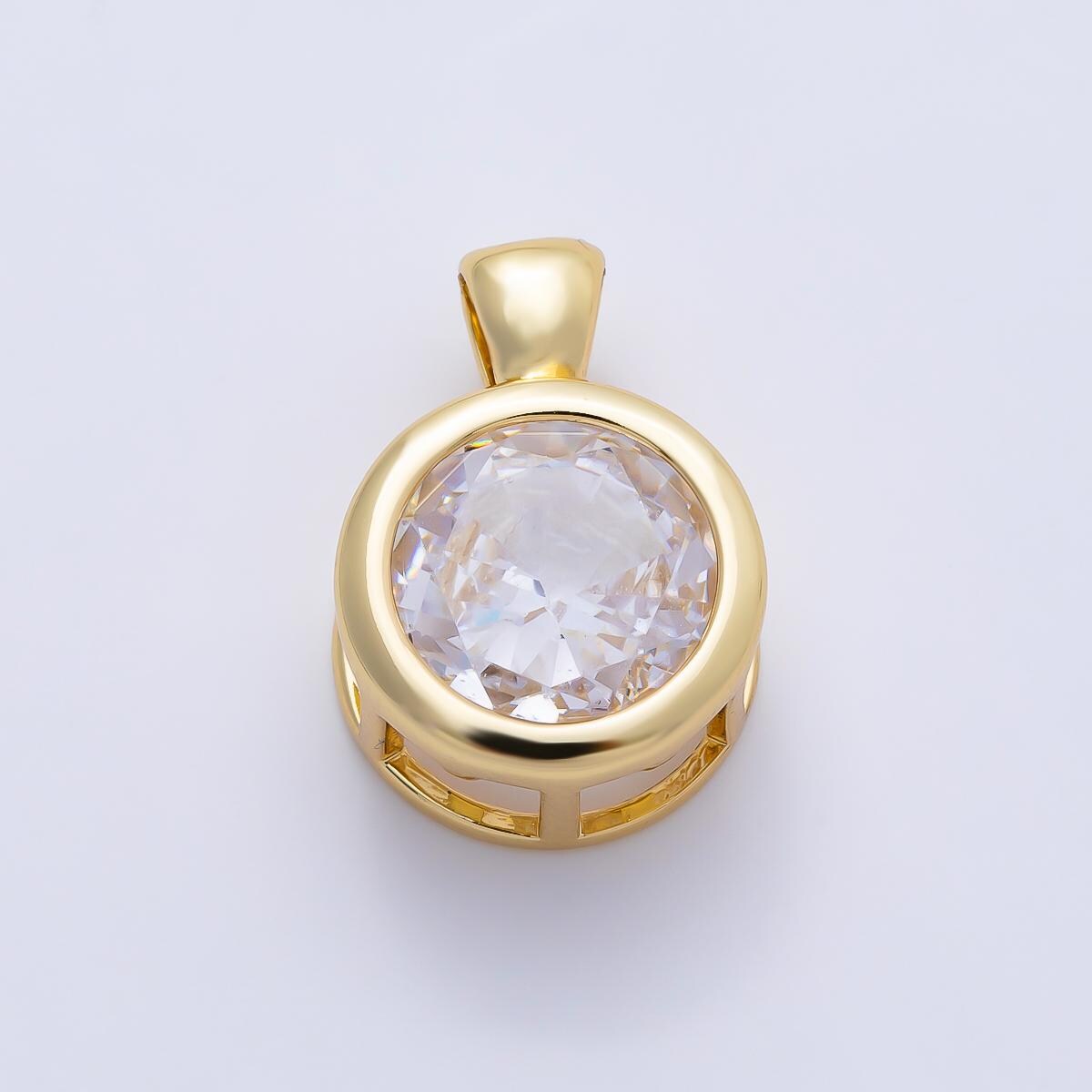 16K Gold Filled Clear CZ Baguette Round Hexagon Bezel Pendant in Gold Wedding Jewelry Charms DIY Supply for custom Necklace | Charms-01081