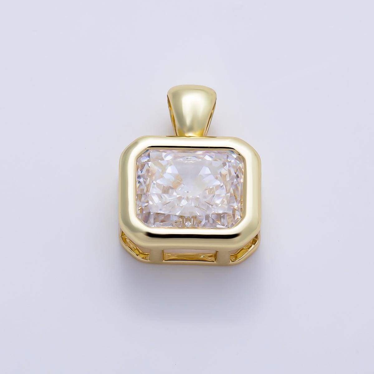16K Gold Filled Clear CZ Baguette Round Hexagon Bezel Pendant in Gold Wedding Jewelry Charms DIY Supply for custom Necklace | Charms-01081
