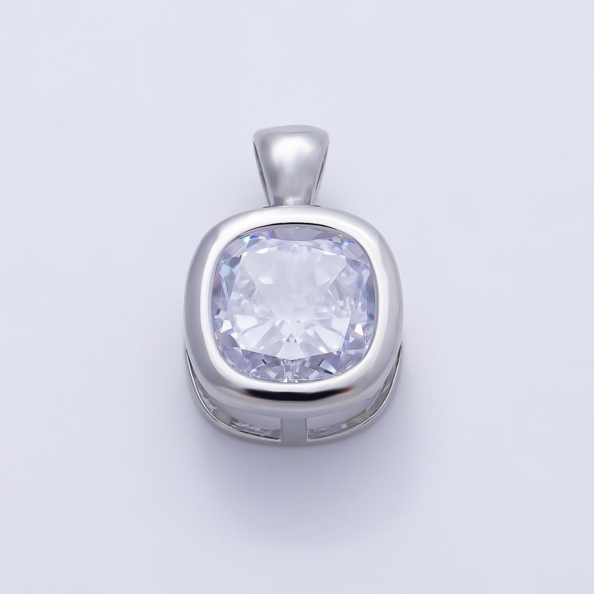 16K White Gold Filled Clear CZ Baguette Round Hexagon Bezel Pendant in Gold Wedding Jewelry Charms DIY Supply custom Necklace | Charms-01082