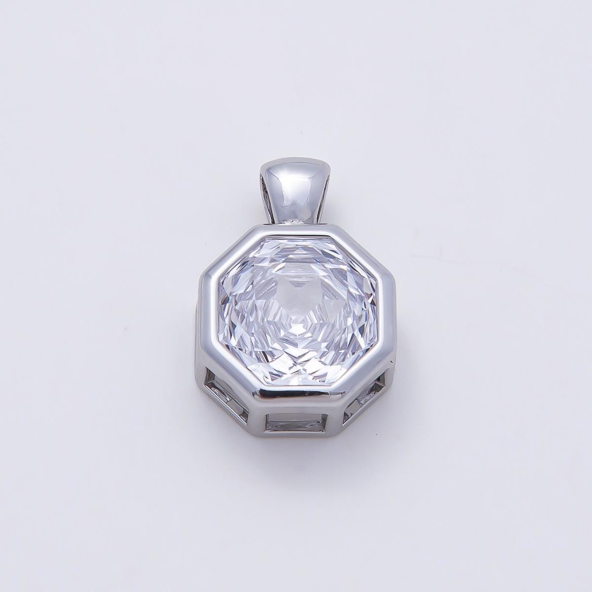 16K White Gold Filled Clear CZ Baguette Round Hexagon Bezel Pendant in Gold Wedding Jewelry Charms DIY Supply custom Necklace | Charms-01082