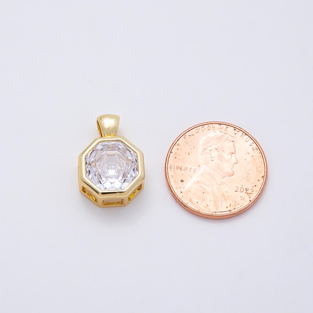 16K White Gold Filled Clear CZ Baguette Round Hexagon Bezel Pendant in Gold Wedding Jewelry Charms DIY Supply custom Necklace | Charms-01082