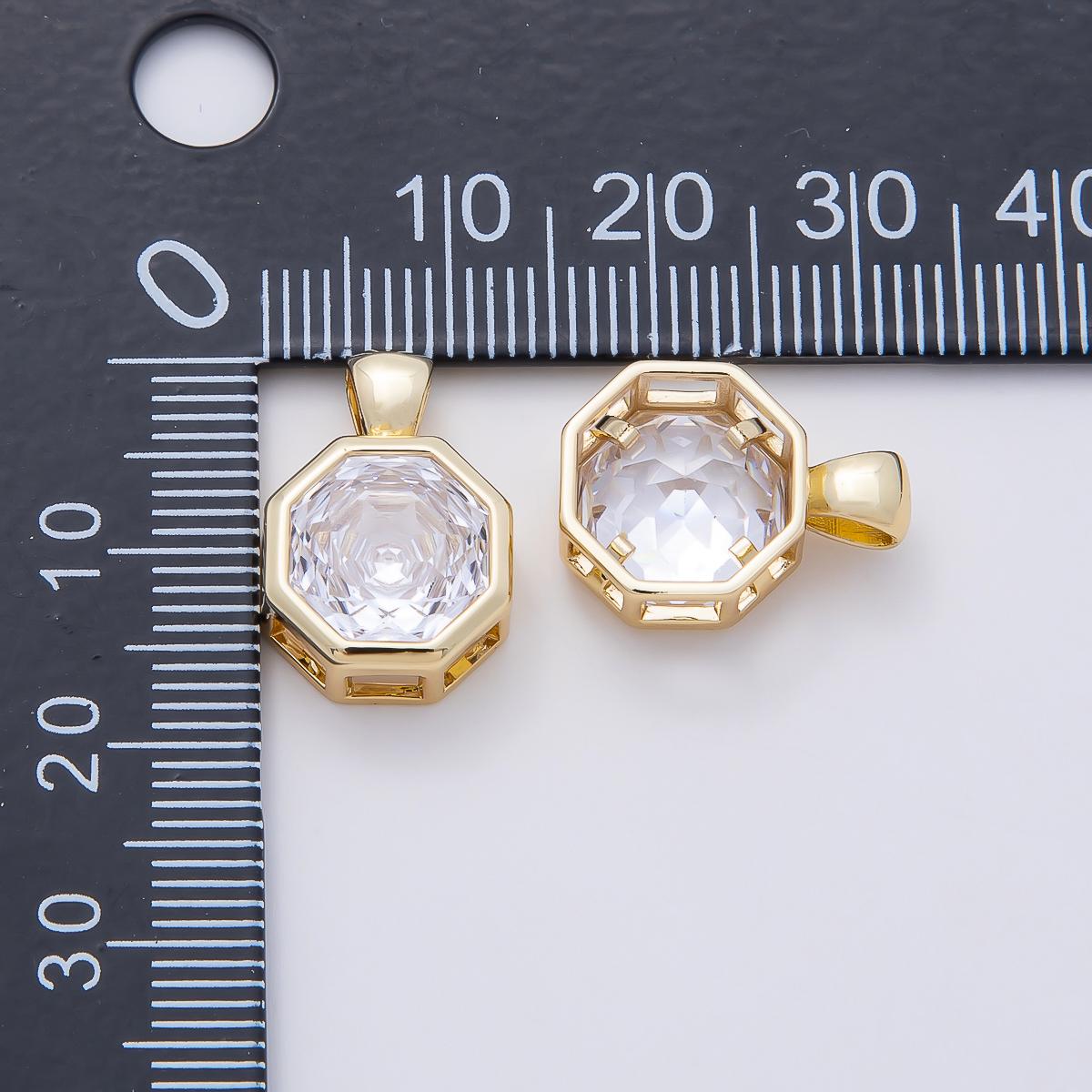 16K White Gold Filled Clear CZ Baguette Round Hexagon Bezel Pendant in Gold Wedding Jewelry Charms DIY Supply custom Necklace | Charms-01082