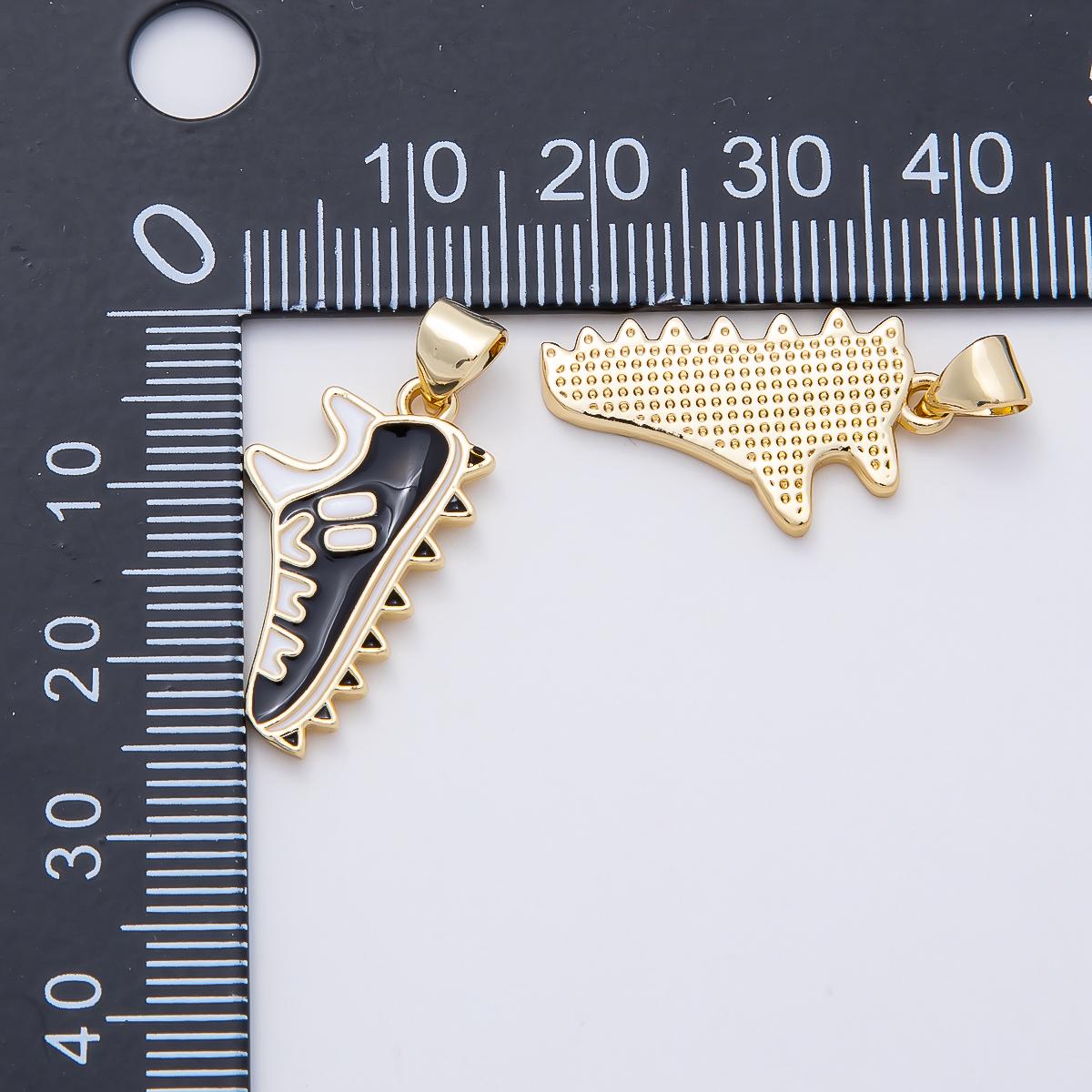 16K Gold Filled 23mm White Black Enamel Soccer Football Shoes Pendant Athletic Cleat Charm DIY Jewelry Necklace for Him | Charms-01106